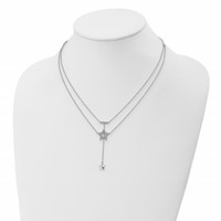 Sterling Silver Rhodium-plated 2-Strand CZ Star Necklace with Ext., 1" view 4