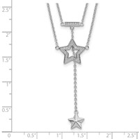 Sterling Silver Rhodium-plated 2-Strand CZ Star Necklace with Ext., 1" view 3