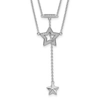 Sterling Silver Rhodium-plated 2-Strand CZ Star Necklace with Ext., 1" view 1