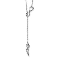 Sterling Silver Rhodium-plated Open Infinity and Wing Necklace with 2 Inch Extension Lariat, 16.5" view 1