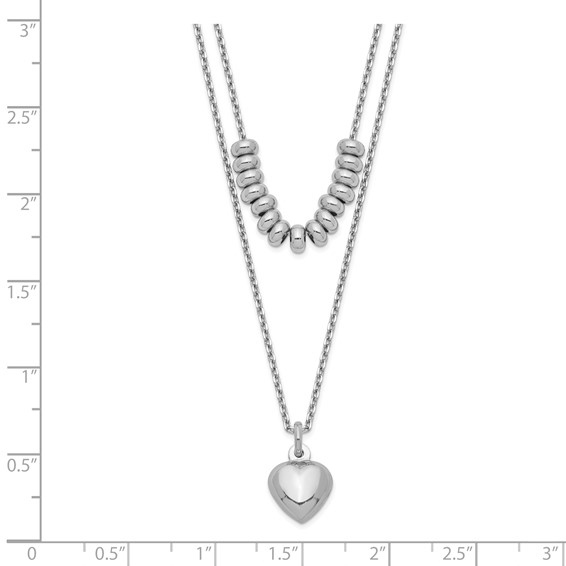 Sterling Silver Rhodium-plated 2-Strand Beads & Heart Dangle Necklace