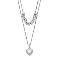 Sterling Silver Rhodium-plated 2-Strand Beads & Heart Dangle Necklace view 1