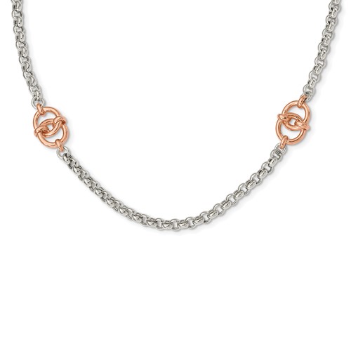 Sterling Silver and Rose-tone Polished Necklace with Ext Fancy, 1"