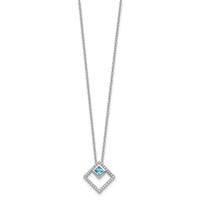 Sterling Silver Rhodium-plated 5mm Square Blue Spinel and CZ Necklace with 1 Inch Extension, 16" view 2