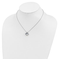 Sterling Silver Rhodium-plated 5mm Square Blue Spinel and CZ Necklace with 1 Inch Extension, 16" view 4