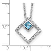 Sterling Silver Rhodium-plated 5mm Square Blue Spinel and CZ Necklace with 1 Inch Extension, 16" view 3