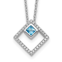 Sterling Silver Rhodium-plated 5mm Square Blue Spinel and CZ Necklace with 1 Inch Extension, 16" view 1