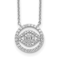 Sterling Silver Rhodium-plated CZ Evil Eye Necklace with 2 Inch Extension, 17" view 1