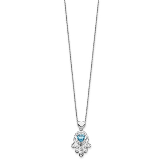 Sterling Silver Blue and Clear CZ Hamsa Necklace