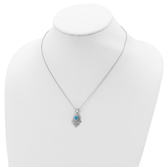 Sterling Silver Blue and Clear CZ Hamsa Necklace