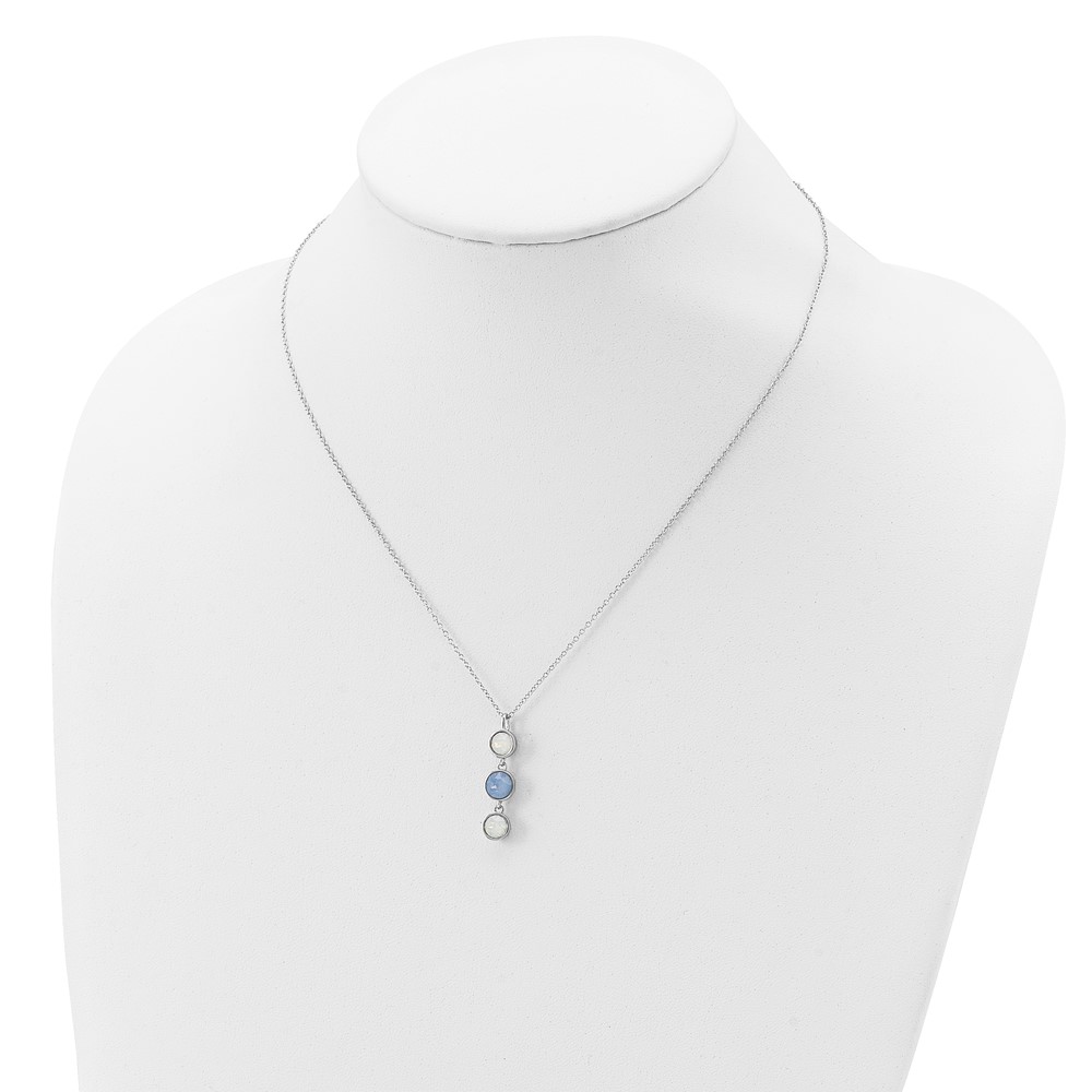Sterling Silver Rhod-plated Blue and White Crystal w/ 2in ext Necklace (QG5283-17.5)
