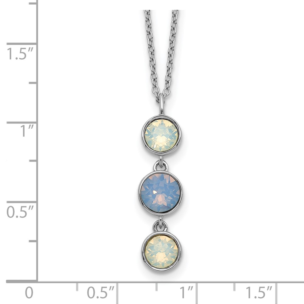 Sterling Silver Rhod-plated Blue and White Crystal w/ 2in ext Necklace (QG5283-17.5)