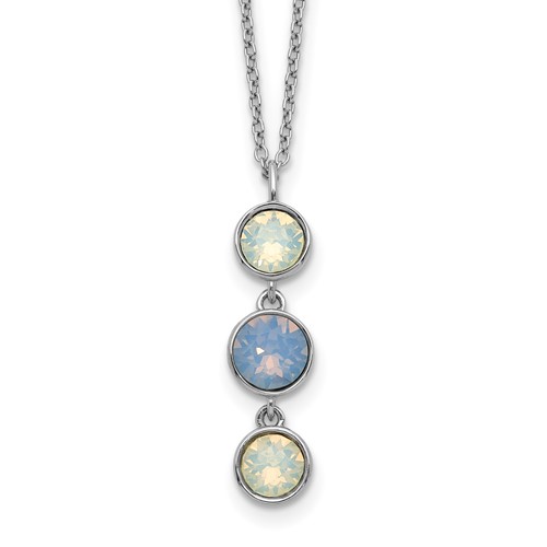 Sterling Silver Rhodium-plated Blue and White Crystal Necklace with 2 Inch Extension, 17.5"