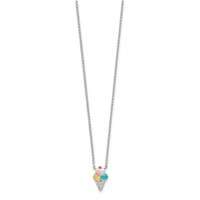 Sterling Silver Polished & Textured Multi-color Enameled Ice Cream Cone Necklace with Extension 16 Inch, 2" view 2