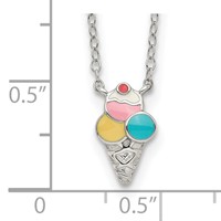Sterling Silver Polished & Textured Multi-color Enameled Ice Cream Cone Necklace with Extension 16 Inch, 2" view 3