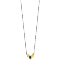 Sterling Silver Polished Yellow & Black Enameled Bumblebee Necklace with Extension 16 Inch, 2" view 2