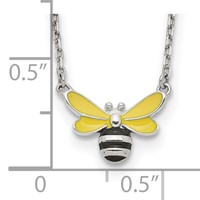 Sterling Silver Polished Yellow & Black Enameled Bumblebee Necklace with Extension 16 Inch, 2" view 3