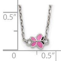 Sterling Silver Polished Pink & Black Enameled Butterfly Necklace with Extension Children's, 2" view 3