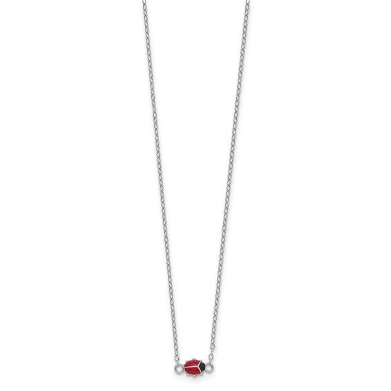 Sterling Silver Polished Red & Black Enameled Ladybug with 2 Inch Extension Children's Necklace