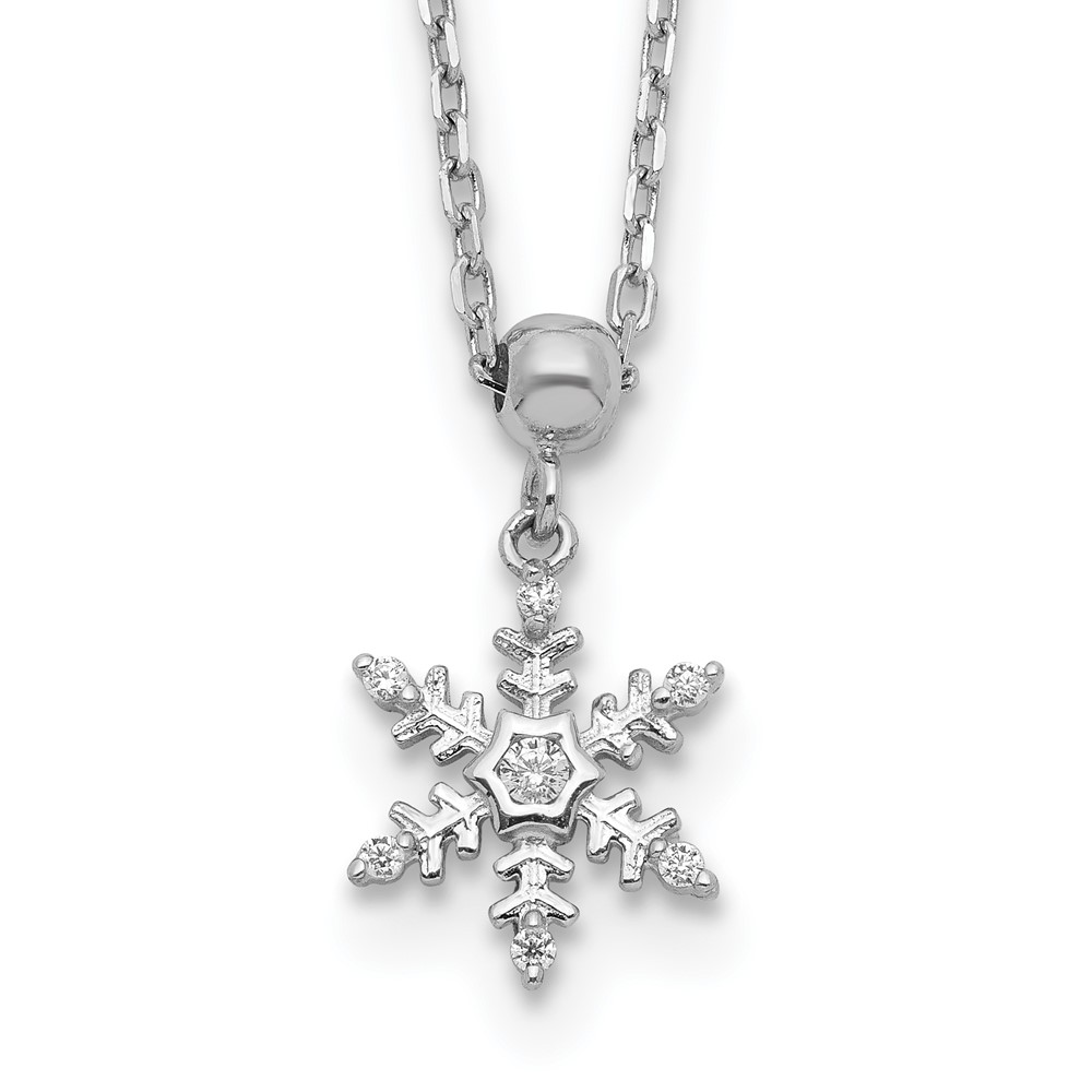 Sterling Silver Rhodium-plated CZ Snowflake w/2 IN Ext Necklace