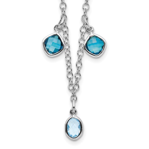 Sterling Silver Rhod-plat London and Sky Blue Topaz Necklace with Ext., 2"