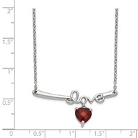 Sterling Silver Rhod-plat Heart Garnet Love Necklace with Ext., 2.25" view 2