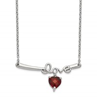 Sterling Silver Rhod-plat Heart Garnet Love Necklace with Ext., 2.25" view 1