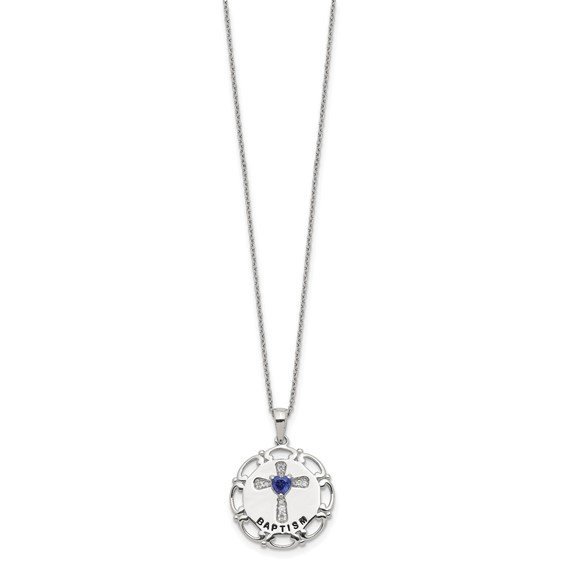 Sterling Silver Enameled Blue & Clear CZ Cross Necklace