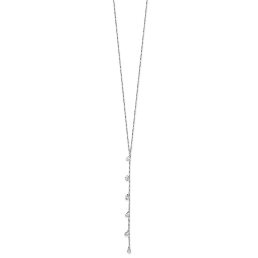 Sterling Silver Rhodium-plated CZ Dangle w/ 2in ext. Necklace (QG5308-16)
