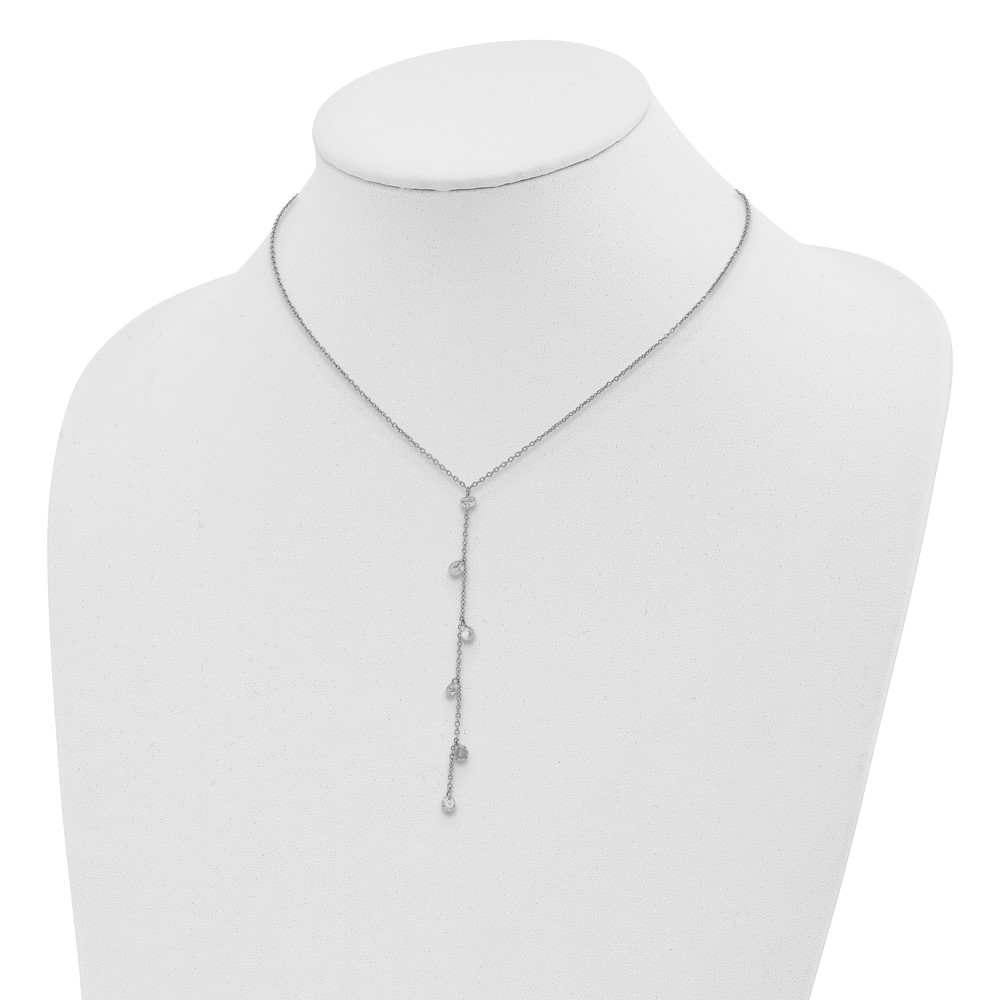 Sterling Silver Rhodium-plated CZ Dangle w/ 2in ext. Necklace (QG5308-16)