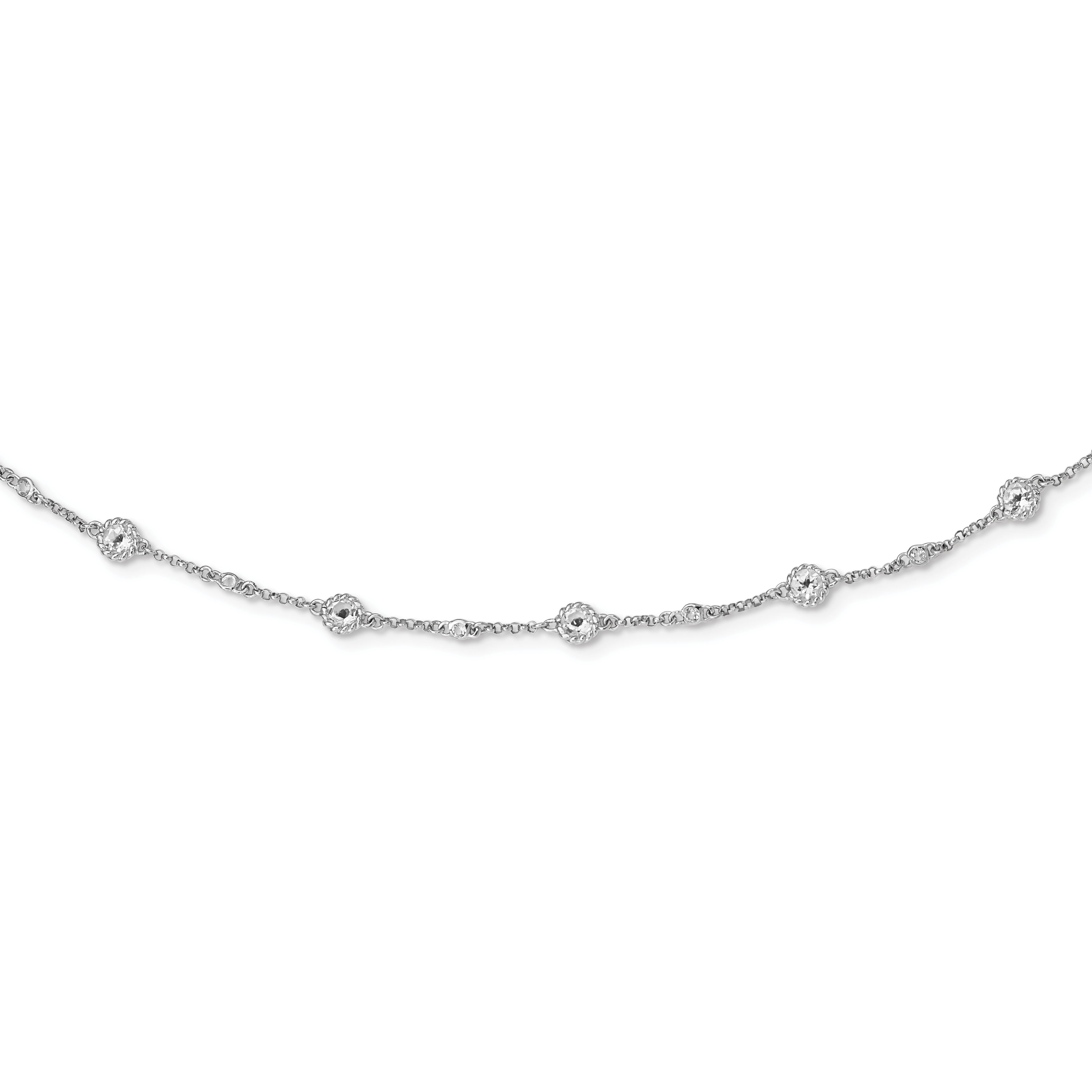 Sterling Silver Rhodium-plated White Topaz Station Necklace (QG5309-36)