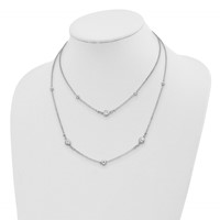 Sterling Silver Rhodium-plated CZ Beaded 2-strand Necklace with Ext., 1" view 2
