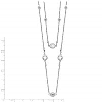 Sterling Silver Rhodium-plated CZ Beaded 2-strand Necklace with Ext., 1" view 3