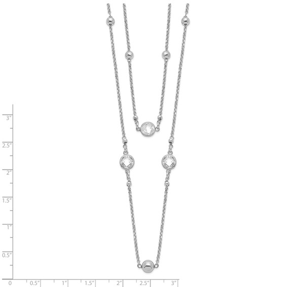 Sterling Silver Rhodium-plated CZ/Beaded 2-strand w/1in Ext. Necklace