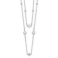 Sterling Silver Rhodium-plated CZ Beaded 2-strand Necklace with Ext., 1" view 1
