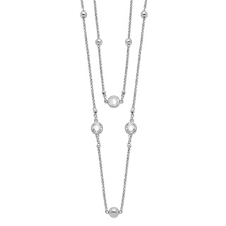 Sterling Silver Rhodium-plated CZ/Beaded 2-strand w/1in Ext. Necklace
