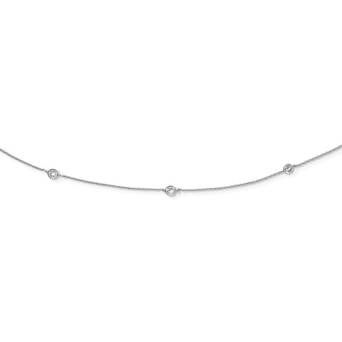 Sterling Silver Rhodium-plated 3mm Bezel-set CZ 15-Station Necklace, 32"