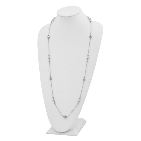 Sterling Silver Polished Bead & Freshwater Cultured Pearl Necklace