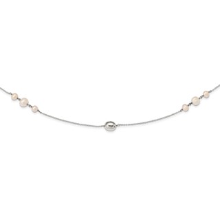 Sterling Silver Polished Bead & Freshwater Cultured Pearl Necklace