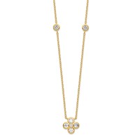 Sterling Silver 14K Gold-plated Polished CZ Flower Necklace with 2 Inch Extension, 18" view 2