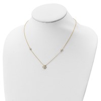 Sterling Silver 14K Gold-plated Polished CZ Flower Necklace with 2 Inch Extension, 18" view 4