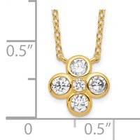 Sterling Silver 14K Gold-plated Polished CZ Flower Necklace with 2 Inch Extension, 18" view 3