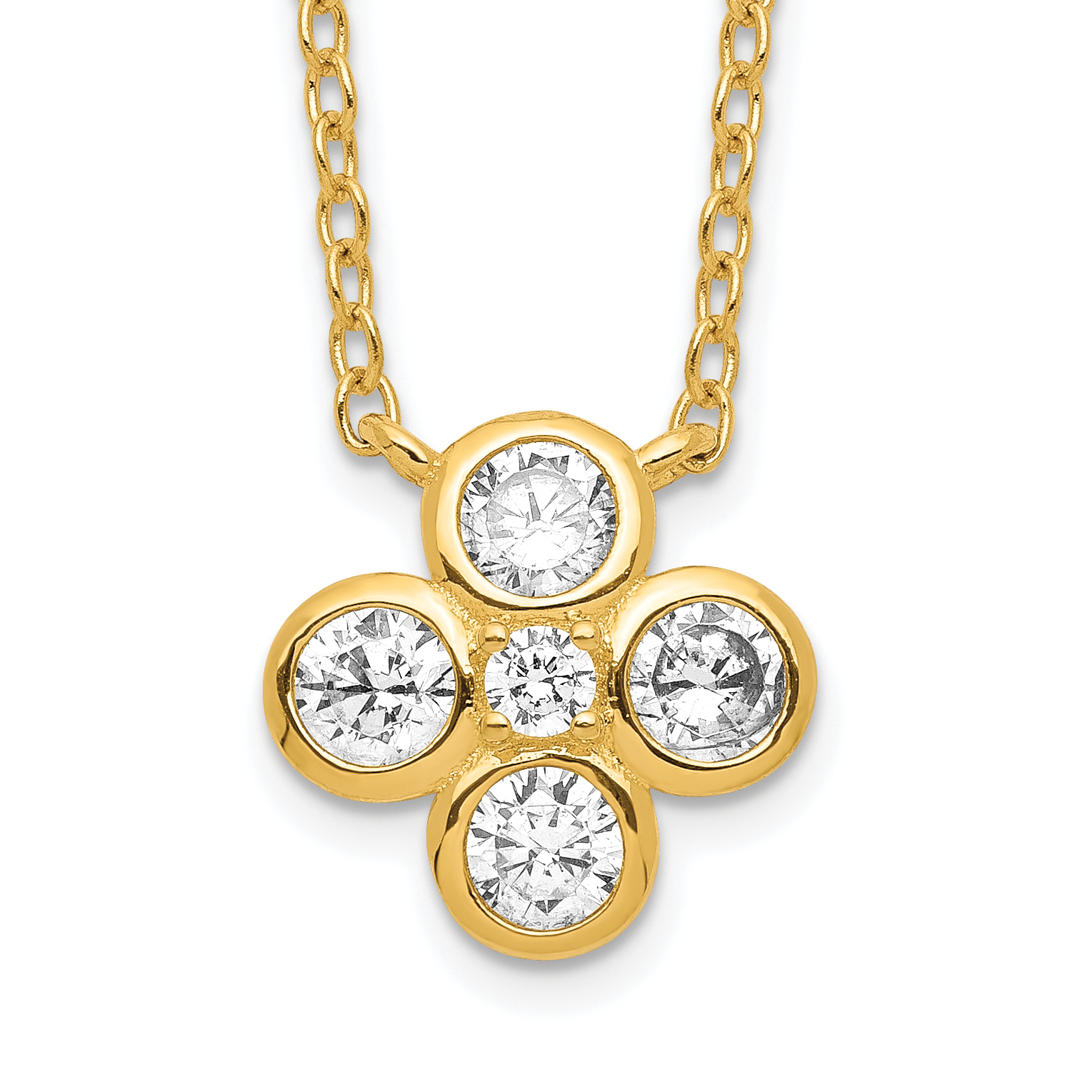 Sterling Silver Gold-plated Polished CZ 18in w/2in ext. Necklace (QG5318-18)
