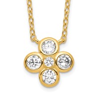 Sterling Silver 14K Gold-plated Polished CZ Flower Necklace with 2 Inch Extension, 18" view 1