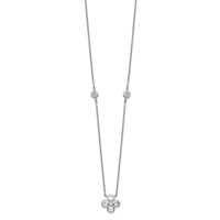Sterling Silver Rhodium-plated Polished CZ Flower Necklace with 2 Inch Extension, 18" view 2