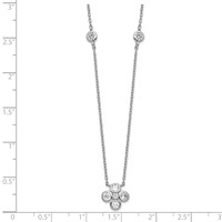 Sterling Silver Rhodium-plated Polished CZ Flower Necklace with 2 Inch Extension, 18" view 3