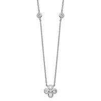 Sterling Silver Rhodium-plated Polished CZ Flower Necklace with 2 Inch Extension, 18" view 1
