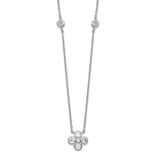 Sterling Silver Rhodium-plated Polished CZ Flower Necklace with 2 Inch Extension, 18"