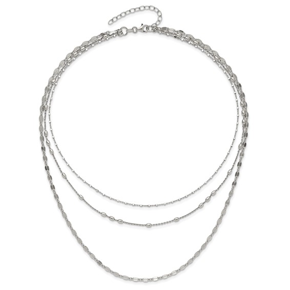 Sterling Silver Rhodium-plated Beaded Layered with 2in .ext Necklace
