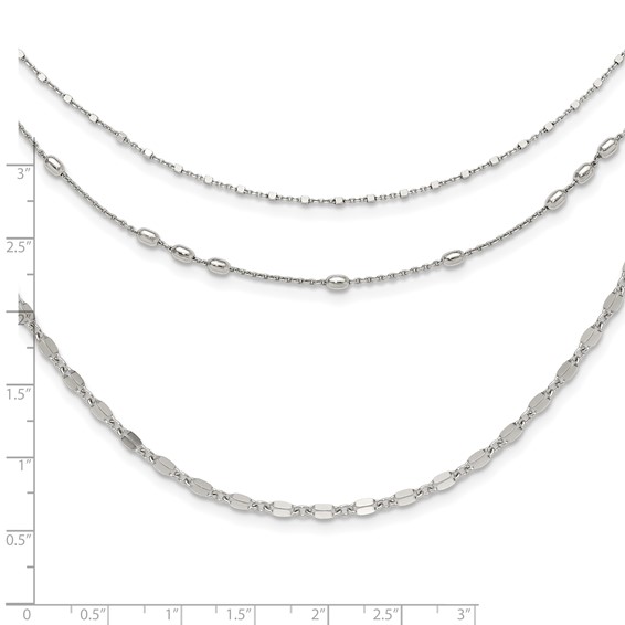 Sterling Silver Rhodium-plated Beaded Layered with 2in .ext Necklace